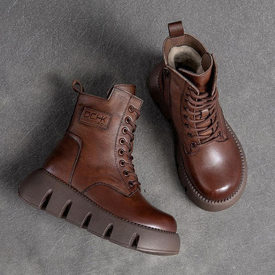 Winter Retro Thick Wool Casual Leather Handmade Boots Dec 2021 New Arrival 