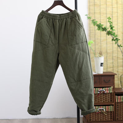 Winter Retro Thicken Cotton Linen Casual Pants Dec 2021 New Arrival M Army Green 