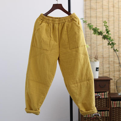 Winter Retro Thicken Cotton Linen Casual Pants Dec 2021 New Arrival M Yellow 