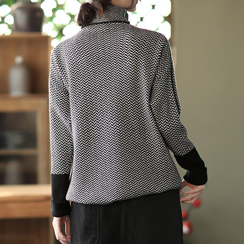 Winter Retro Turtleneck Patchwork Knitted Sweater Dec 2021 New Arrival 