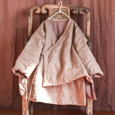 Winter Retro Women Cotton Padded Linen Coat Dec 2021 New Arrival One Size Coffee 