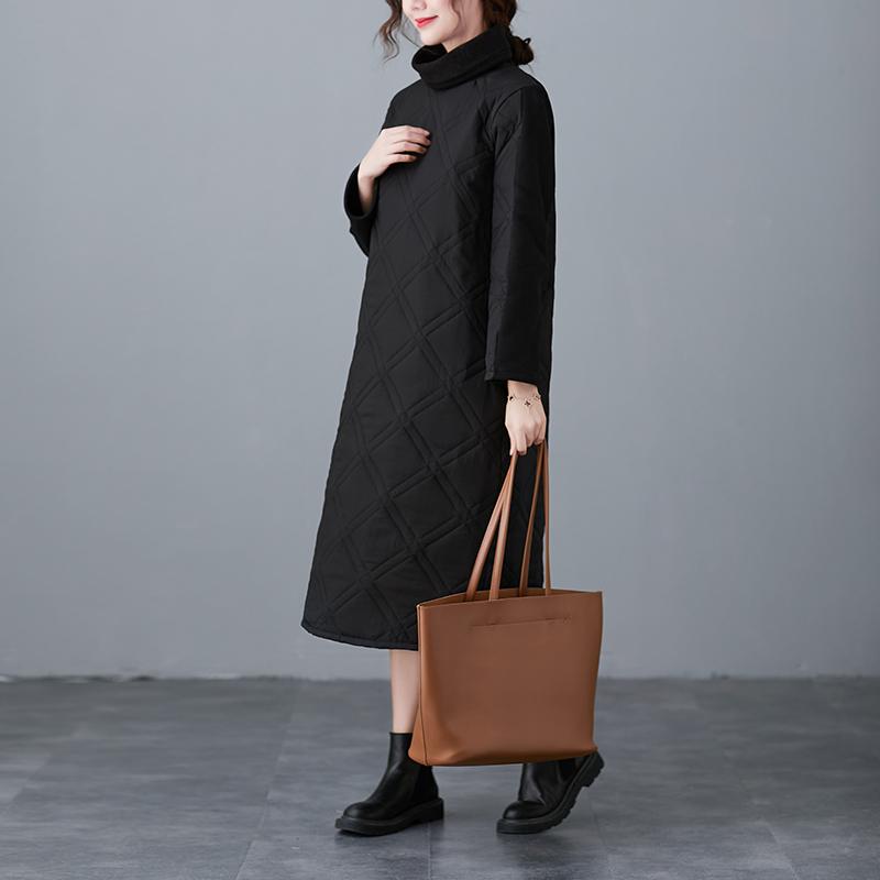 Winter Solid Turtleneck Loose Thick A-line Dress
