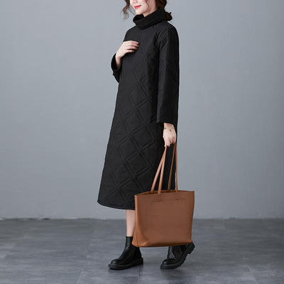 Winter Solid Turtleneck Loose Thick A-line Dress Dec 2021 New Arrival 