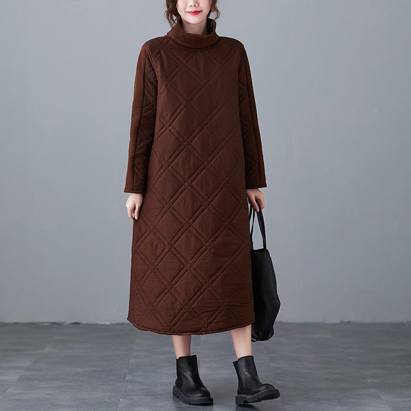 Winter Solid Turtleneck Loose Thick A-line Dress