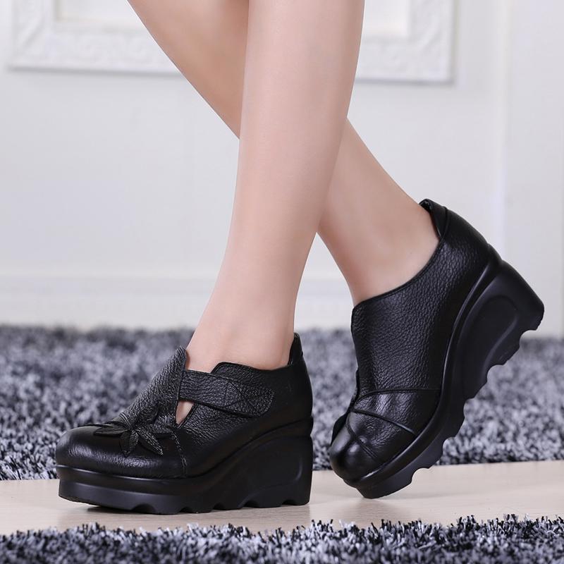 Winter Spring And Autumn Retro Ethnic Leather Platform Shoes August 2020-New Arrival 35 black 
