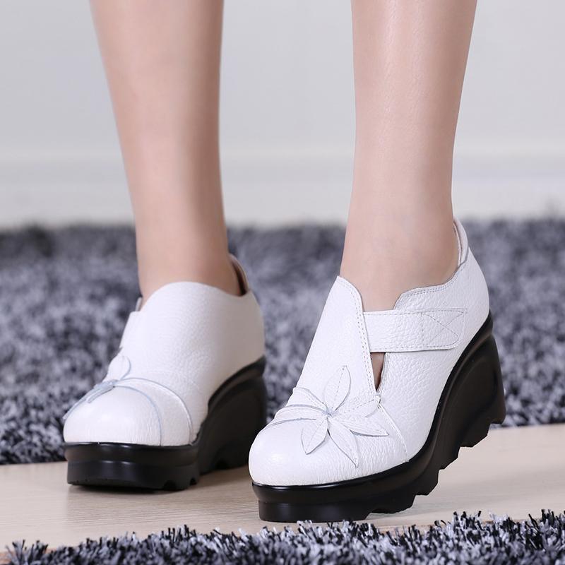 Winter Spring And Autumn Retro Ethnic Leather Platform Shoes August 2020-New Arrival 35 white 
