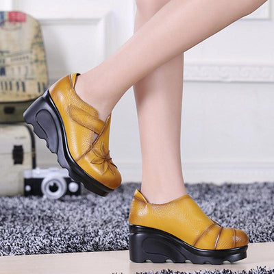 Winter Spring And Autumn Retro Ethnic Leather Platform Shoes August 2020-New Arrival 