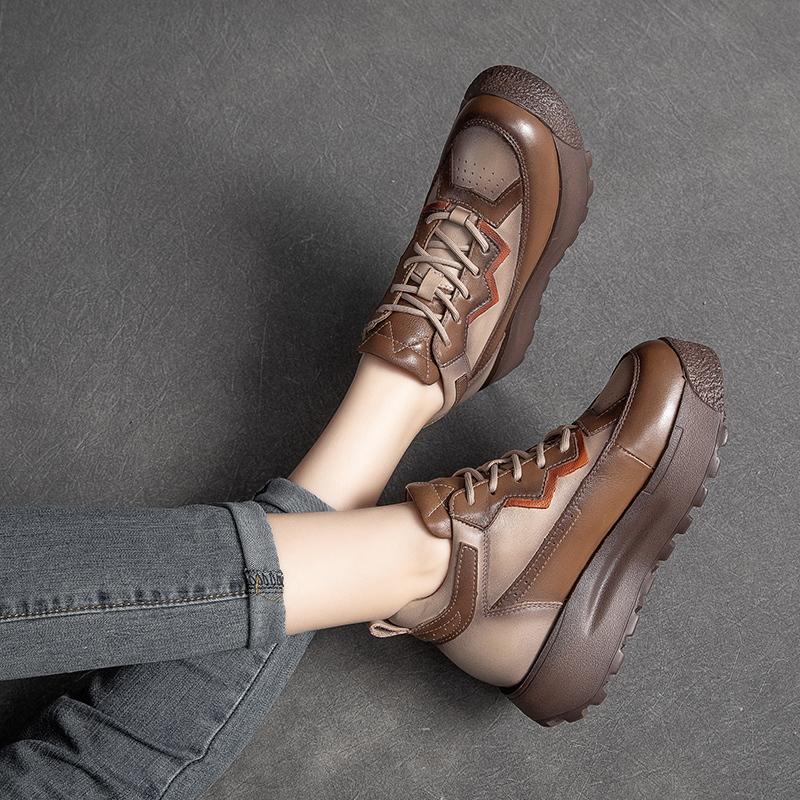 Winter Spring Color Matching Retro Leather Casual Shoes Dec 2021 New Arrival 35 Brown 