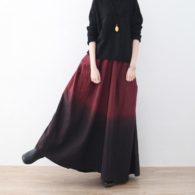 Winter Spring Loose Casual Linen Gradient Wide Leg Pants Dec 2021 New Arrival One Size Wine Red 