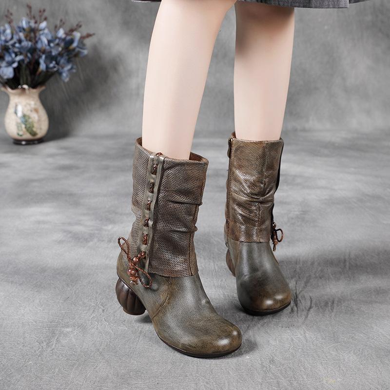 Winter Spring Retro Leather Faux Fur Boots Dec 2021 New Arrival 35 Gray 