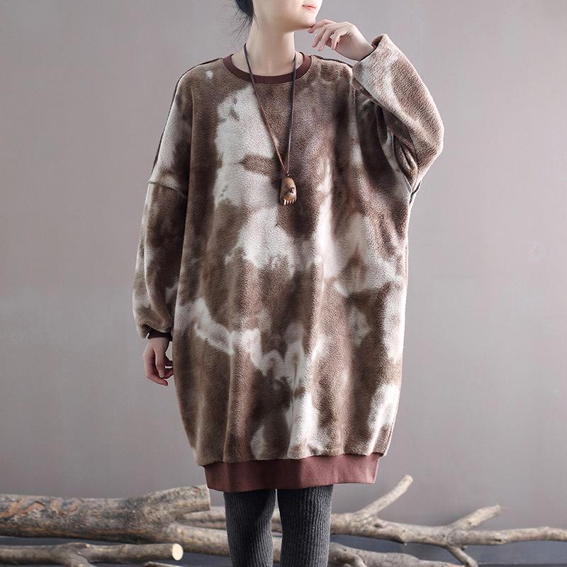 Winter Spring Retro Thick Tie-Dye Long Sweater Dec 2021 New Arrival One Size Coffee 