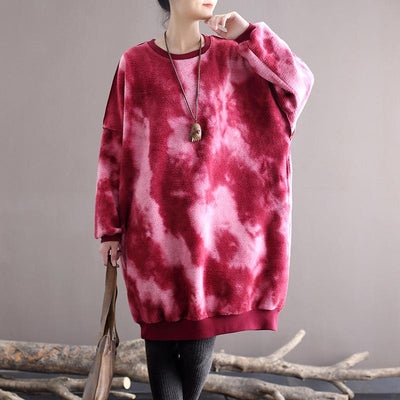 Winter Spring Retro Thick Tie-Dye Long Sweater Dec 2021 New Arrival One Size Wine Red 