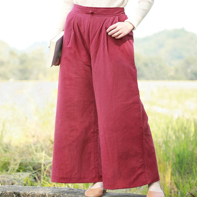 Winter Thick Casual Loose Cotton Linen Wide Leg Pants Nov 2021 New Arrival Red 