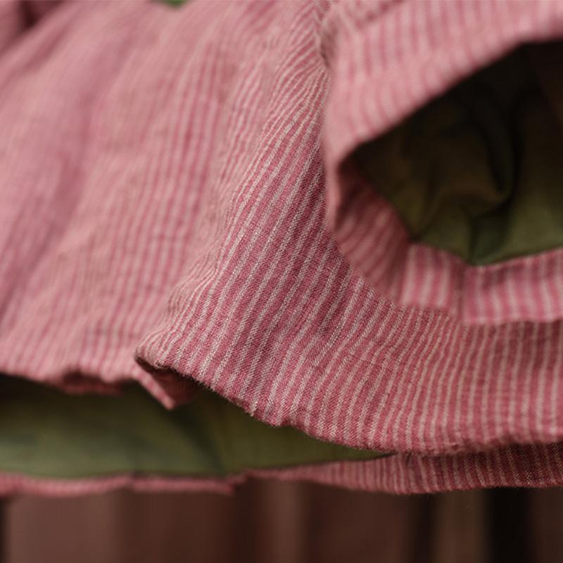 Winter Vintage Stripe Cotton Padded Linen Coat