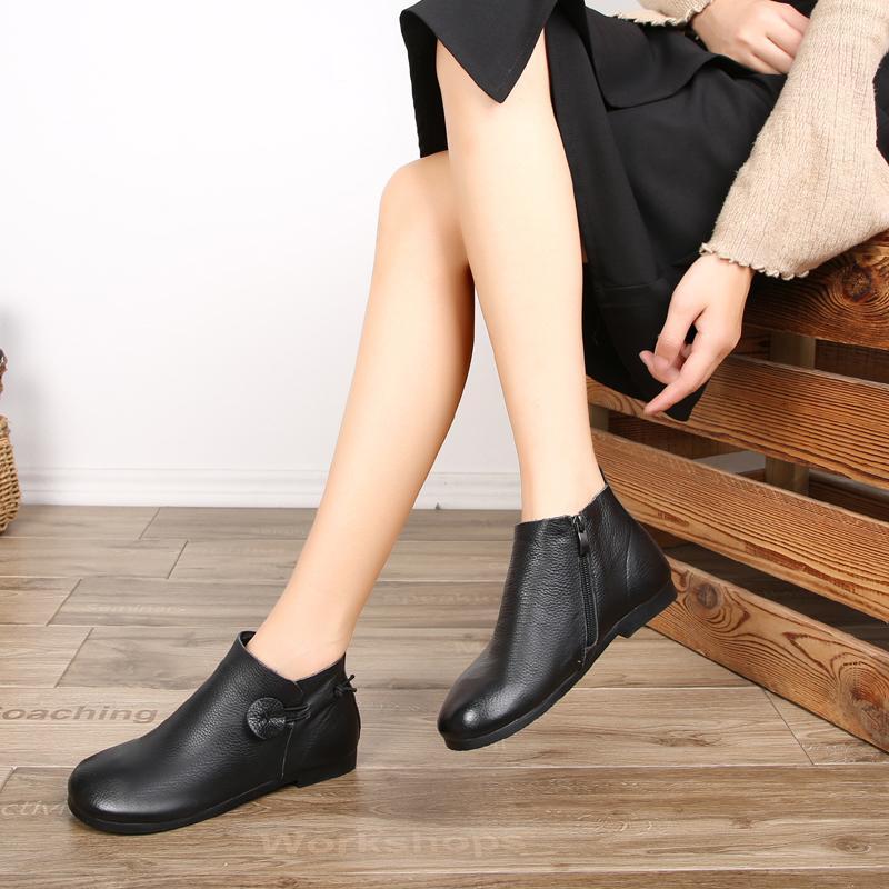 Woman Leather Flat Bottom Martin Boots