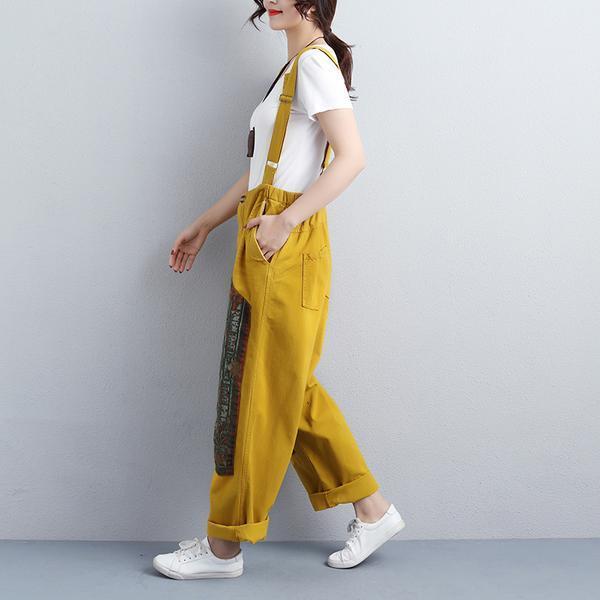 Women Ankle-Length Adjustable Strap Yellow Jumpsuits - Babakud
