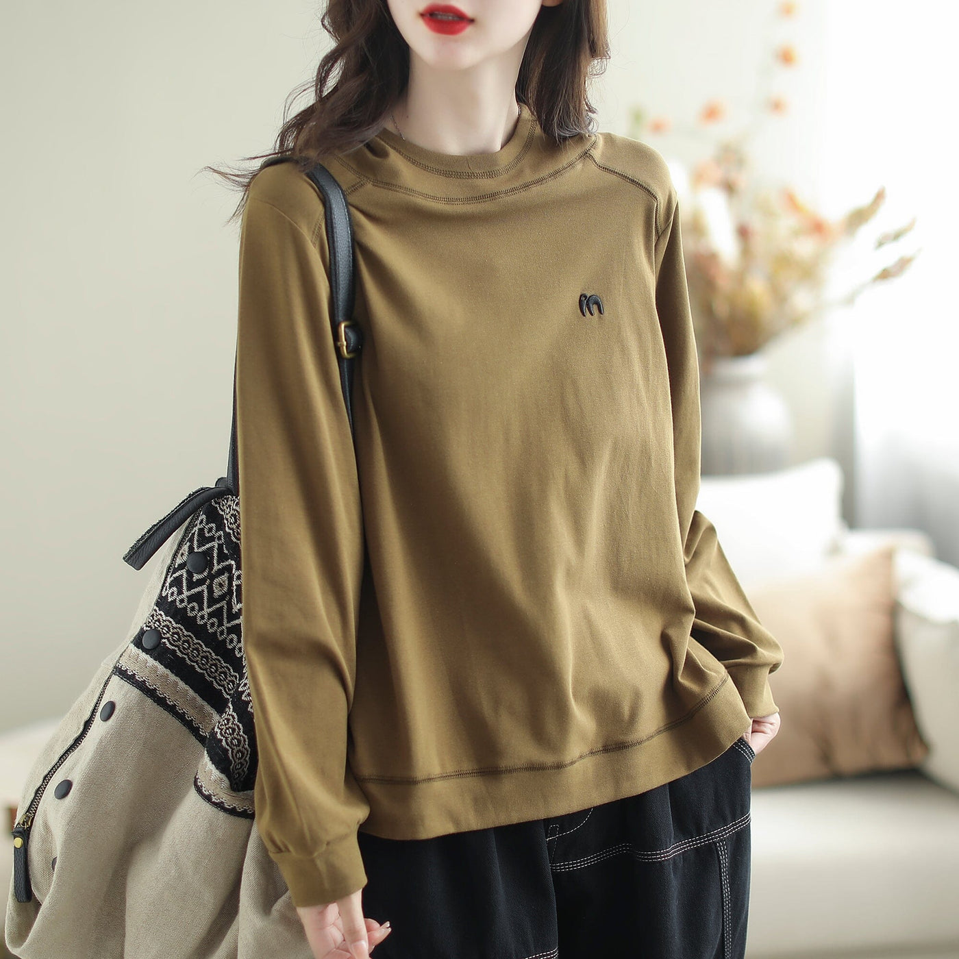 Women Autumn Casual Embroidery Cotton Hoodie