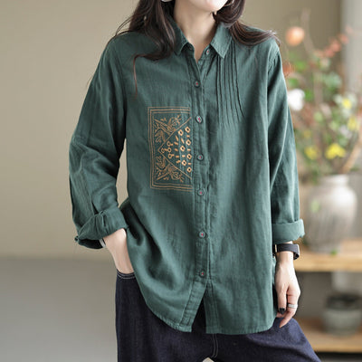 Women Autumn Casual Embroidery Long Sleeve Blouse