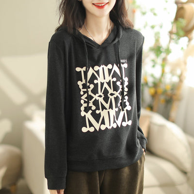 Women Autumn Casual Fashion Print Loose Hoodie Oct 2023 New Arrival One Size Gray 
