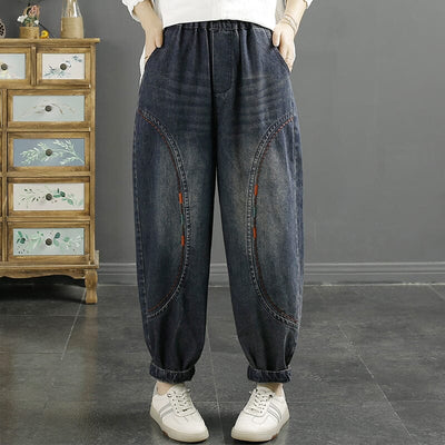 Women Autumn Casual Loose Cotton Jeans Aug 2023 New Arrival Blue M 