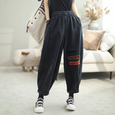 Women Autumn Casual Loose Patchwork Harem Pants Oct 2023 New Arrival One Size Black 