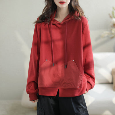Women Autumn Casual Minimalist Loose Hoodie Sep 2023 New Arrival One Size Red 