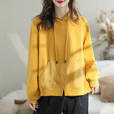Women Autumn Casual Minimalist Loose Hoodie Sep 2023 New Arrival One Size Yellow 
