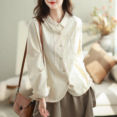 Women Autumn Casual Solid Cotton Loose Blouse