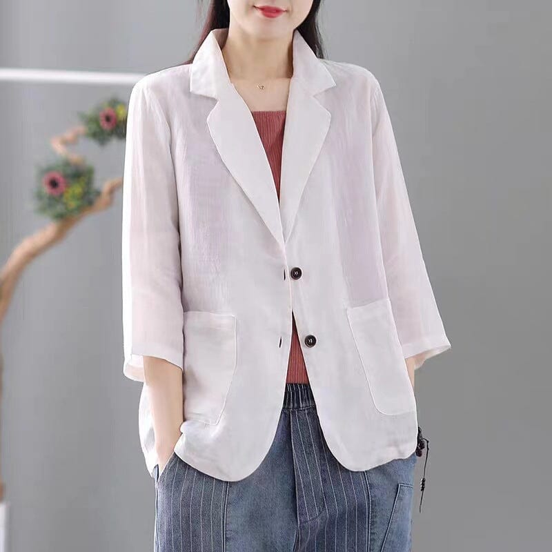 Women Autumn Casual Solid Linen Jacket Aug 2023 New Arrival 