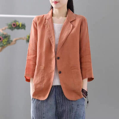 Women Autumn Casual Solid Linen Jacket