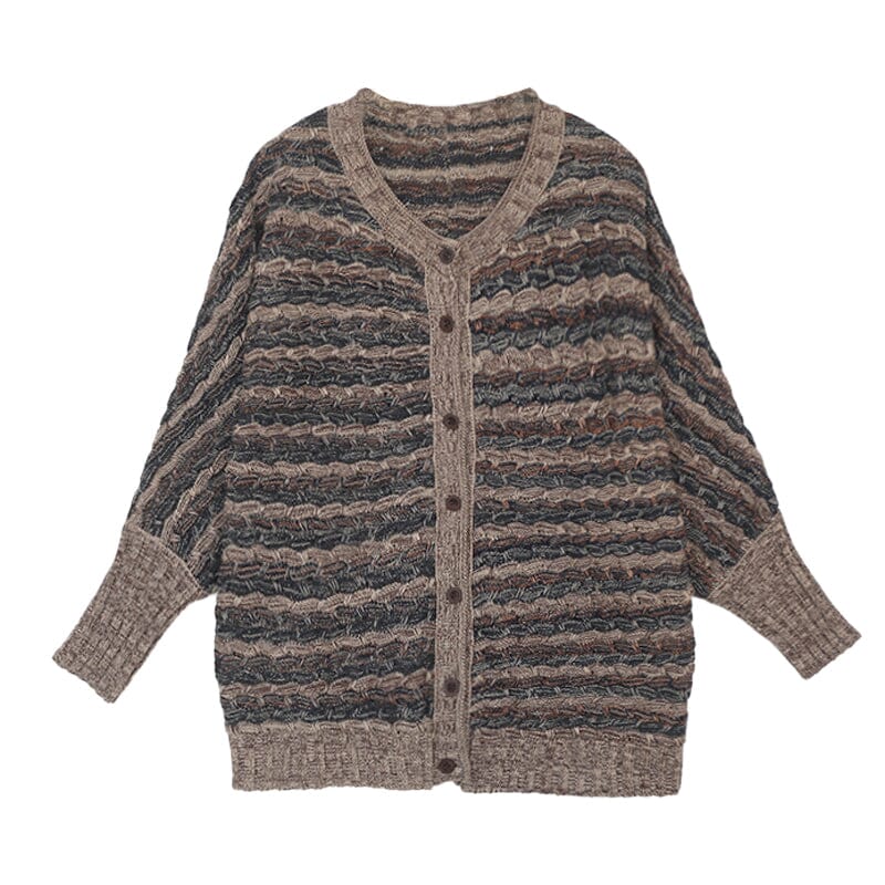 Women Autumn Casual Stripe Cotton Knitted Cardigan