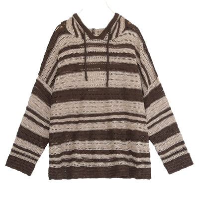 Women Autumn Casual Stripe Knitted Hooded Coat
