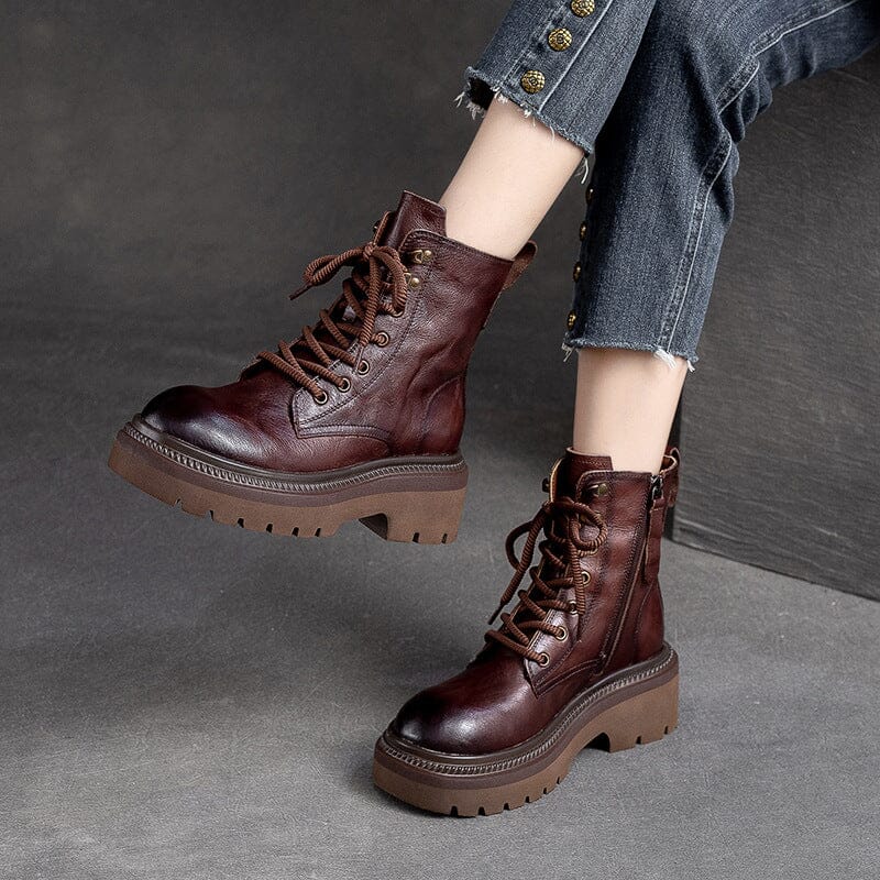 Women Autumn Classic Leather Platform Boots