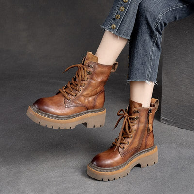Women Autumn Classic Leather Platform Boots