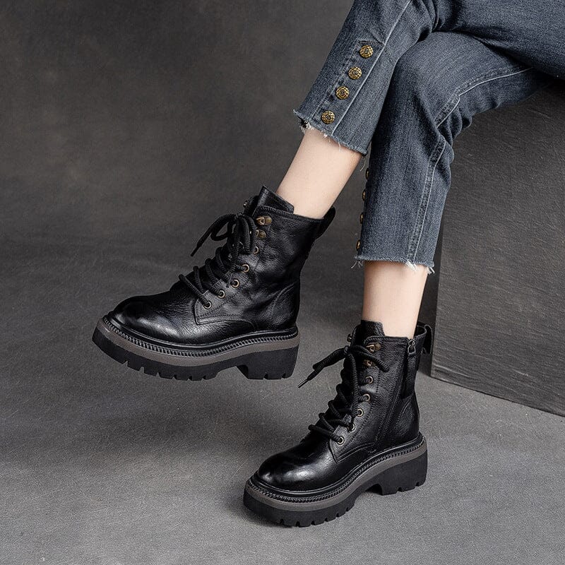 Women Autumn Classic Leather Platform Boots