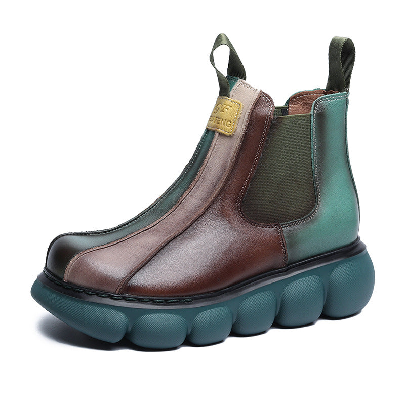 Women Autumn Color Matching Leather Platform Boots