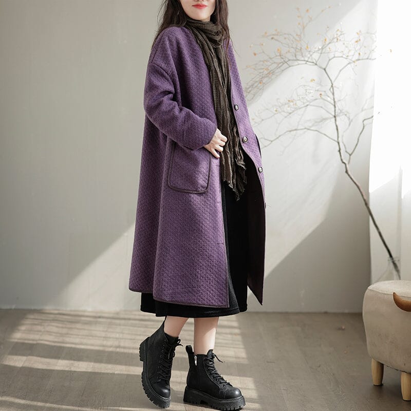 Women Autumn Cotton Solid Casual Overcoat Nov 2022 New Arrival One Size Purple 