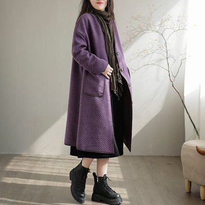 Women Autumn Cotton Solid Casual Overcoat Nov 2022 New Arrival One Size Purple 