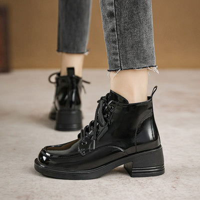 Women Autumn Glossy Leather Wedge Casual Boots Nov 2022 New Arrival Black 35 