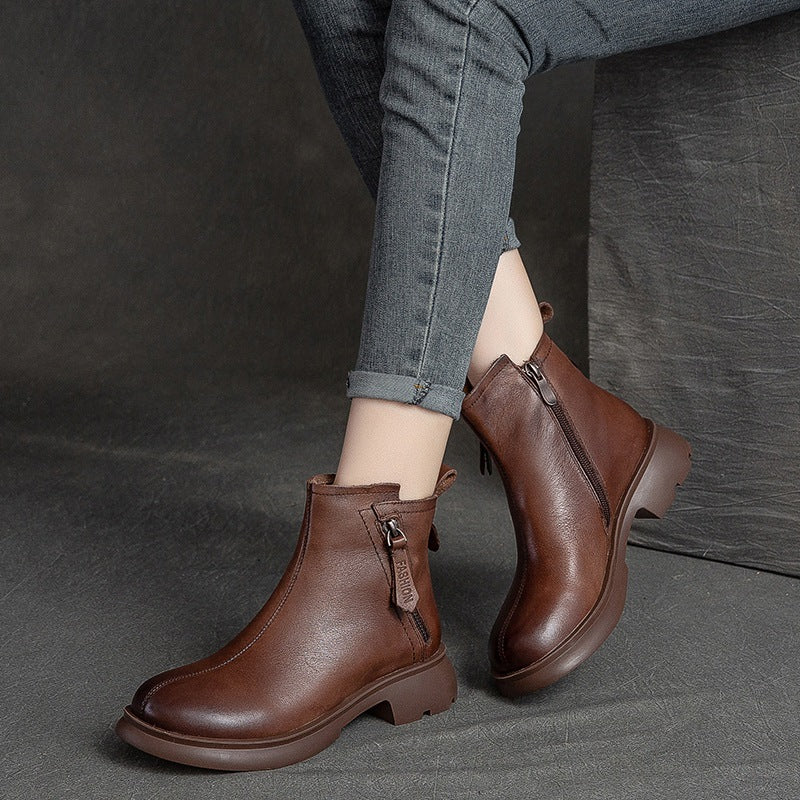 Women Autumn Leather Solid Ankle Boots Oct 2022 New Arrival 