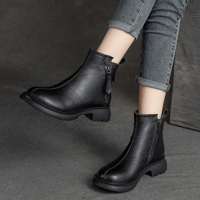 Women Autumn Leather Solid Ankle Boots