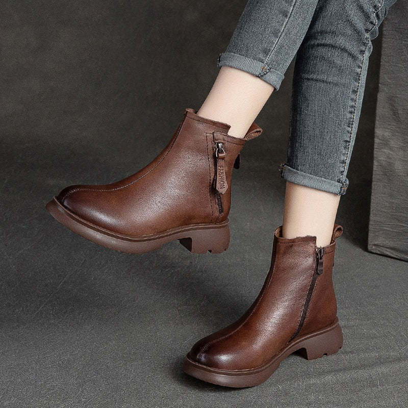 Women Autumn Leather Solid Ankle Boots Oct 2022 New Arrival 