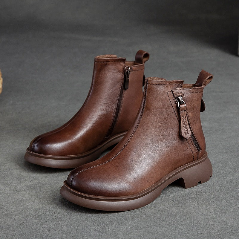 Women Autumn Leather Solid Ankle Boots Oct 2022 New Arrival Brown 35 