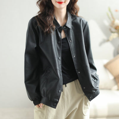 Women Autumn Loose Casual Classic Leather Jacket Sep 2023 New Arrival 