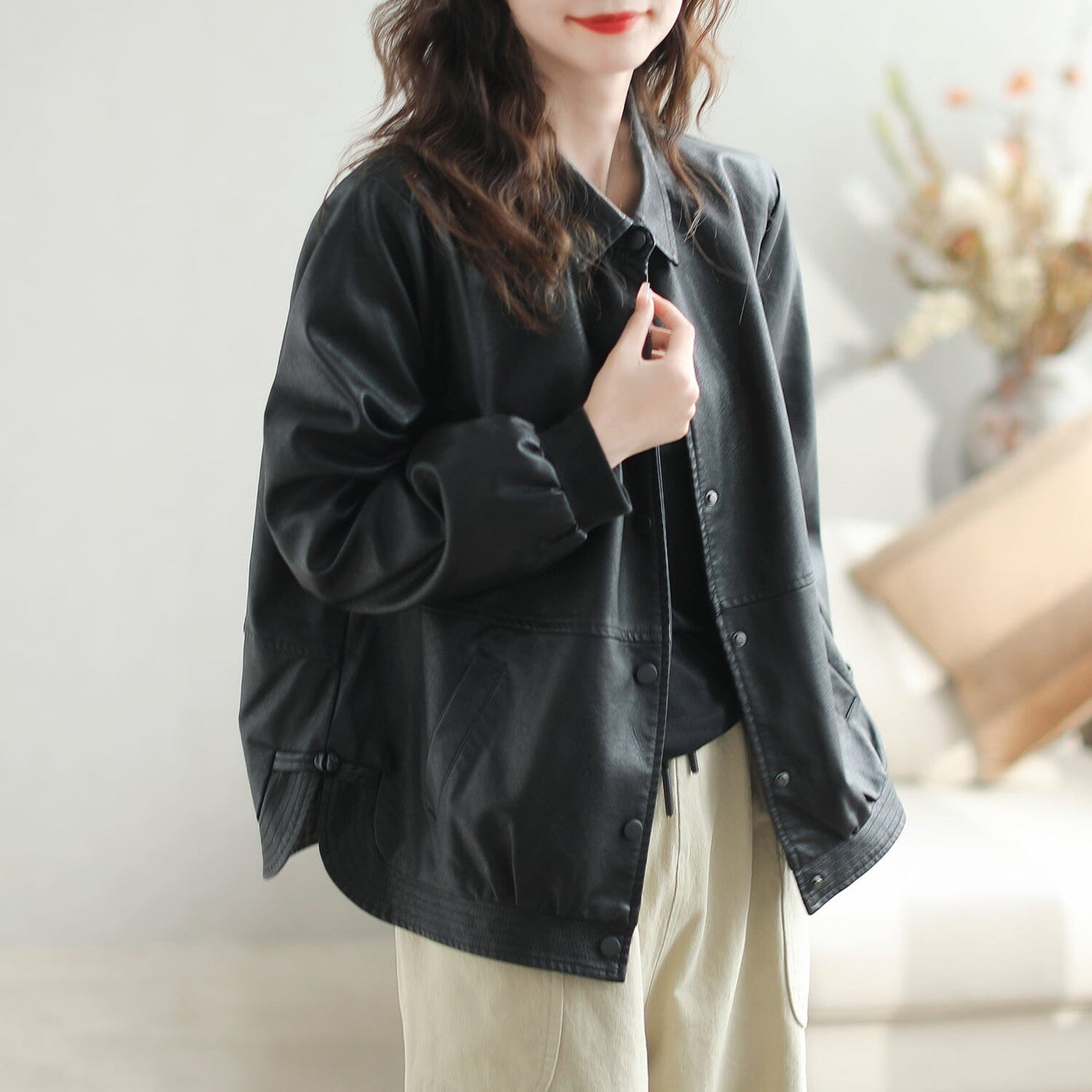 Women Autumn Loose Casual Classic Leather Jacket