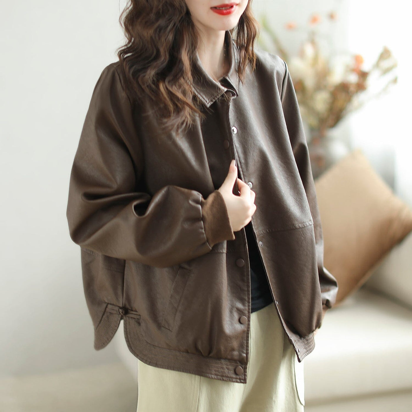 Women Autumn Loose Casual Classic Leather Jacket