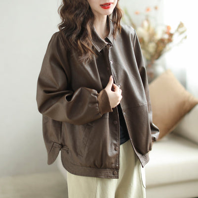 Women Autumn Loose Casual Classic Leather Jacket