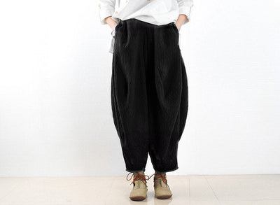 Women Autumn Loose Gradient Cotton Linen Pants Sep 2022 New Arrival One Size Black 