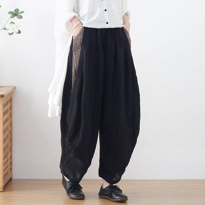 Women Autumn Loose Retro Linen Bloomer Sep 2022 New Arrival One Size Black 