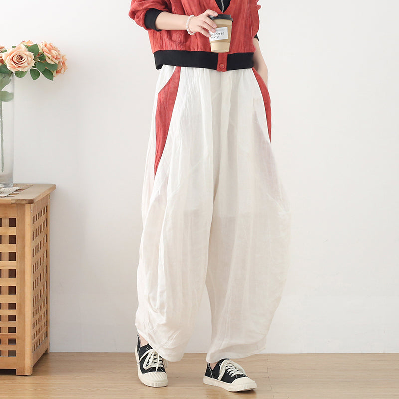 Women Autumn Loose Retro Linen Bloomer Sep 2022 New Arrival One Size White 